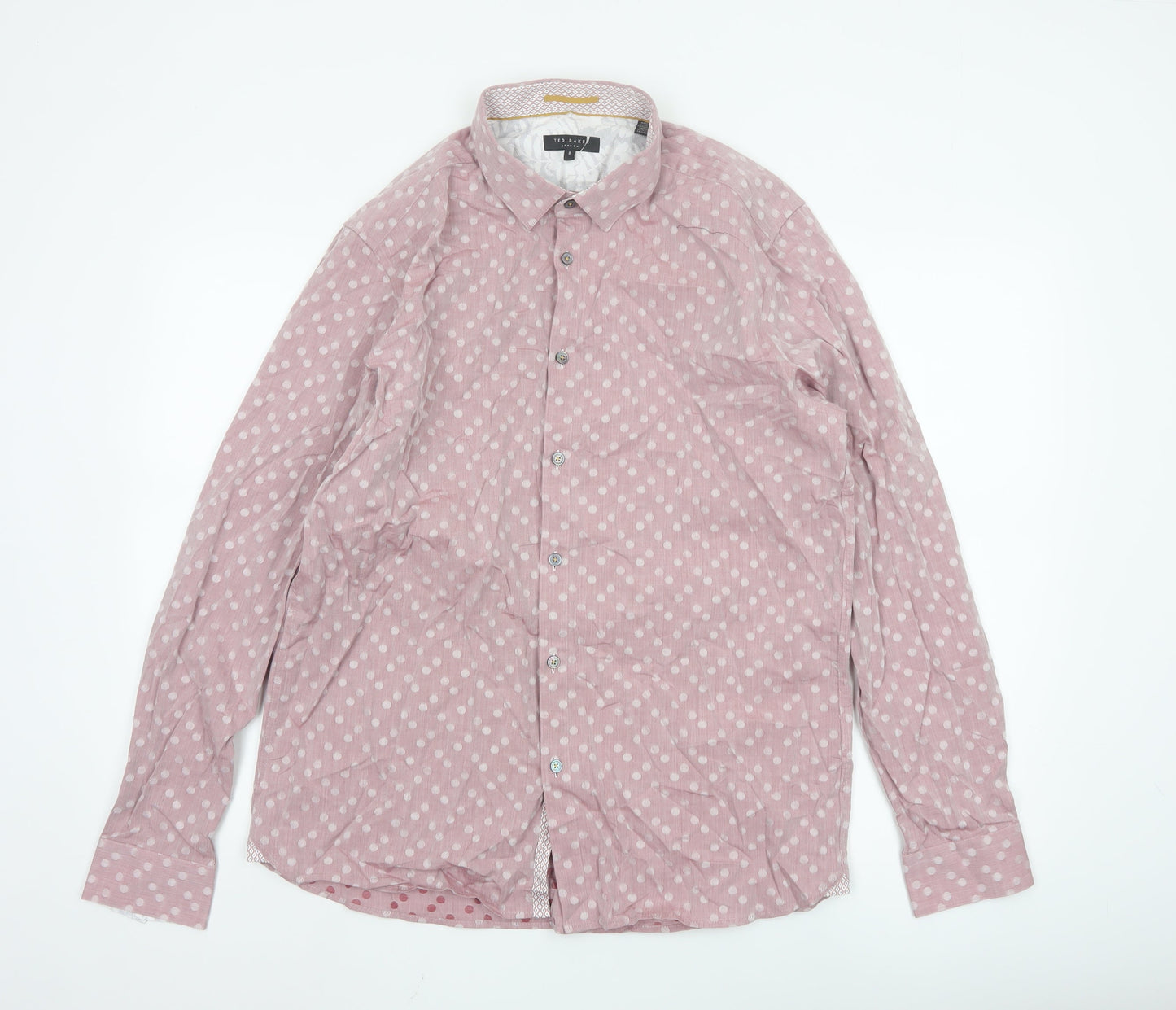Ted Baker Men’s Pink Polka Dot Cotton Button-Up Shirt Size L