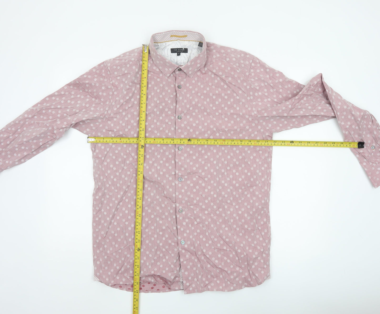 Ted Baker Men’s Pink Polka Dot Cotton Button-Up Shirt Size L