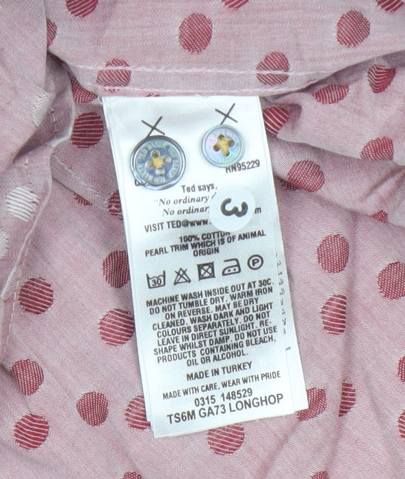 Ted Baker Men’s Pink Polka Dot Cotton Button-Up Shirt Size L