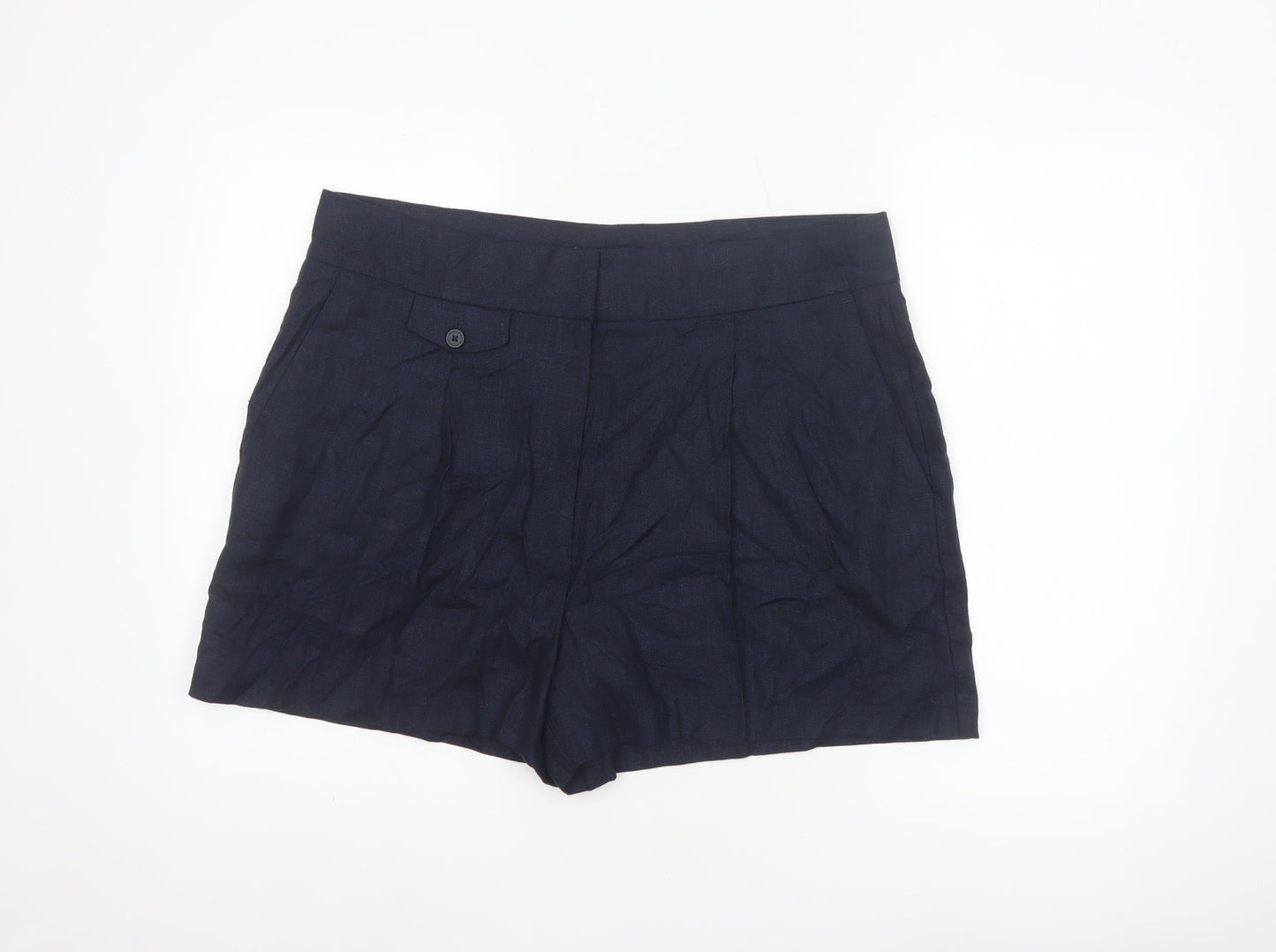 Marks and Spencer Womens Blue Linen Blend Chino Shorts Size 18