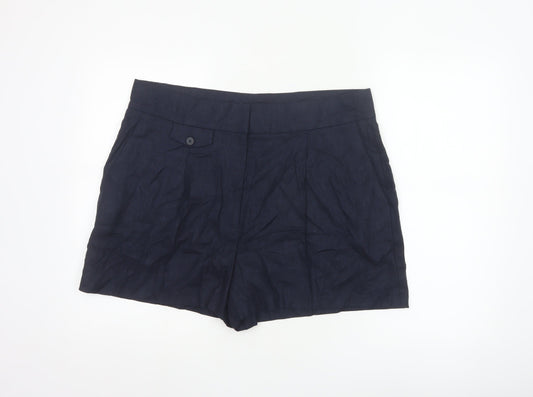 Marks and Spencer Womens Blue Linen Blend Chino Shorts Size 18