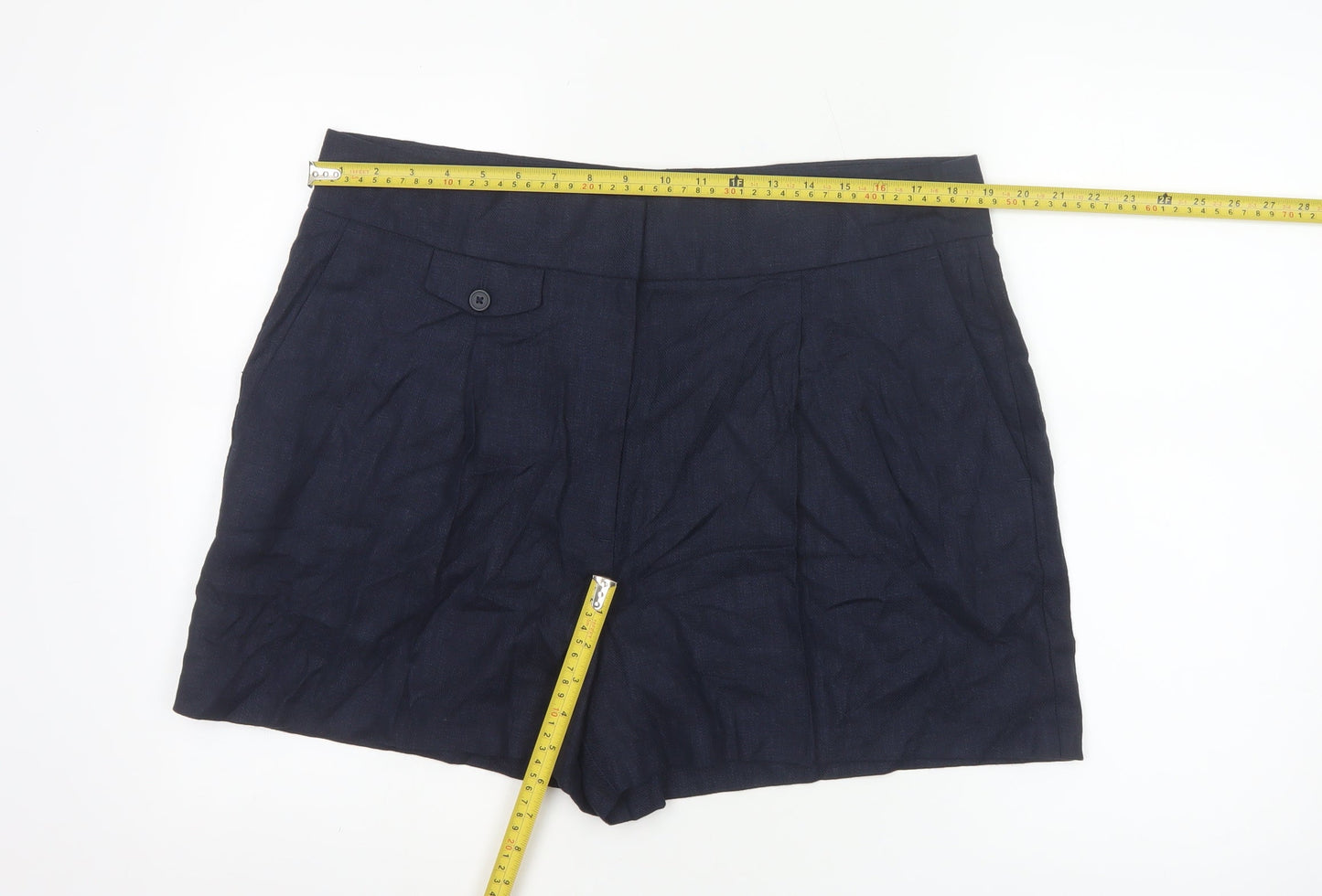 Marks and Spencer Womens Blue Linen Blend Chino Shorts Size 18