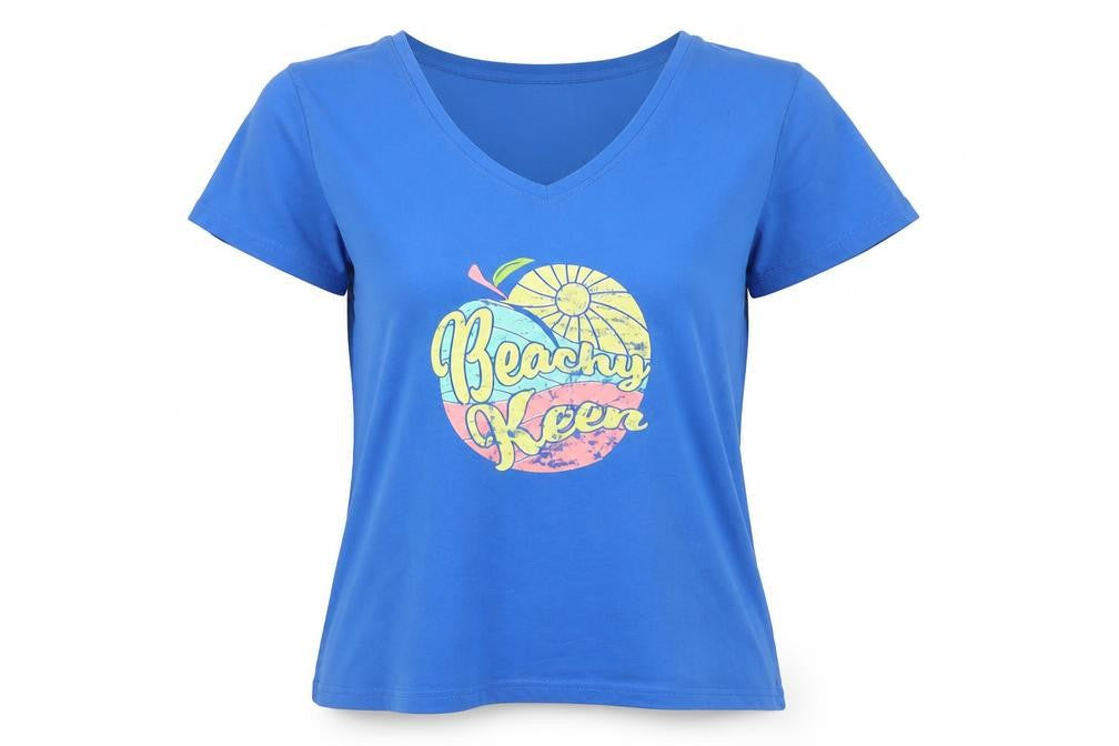 Mountain Warehouse Womens Blue V-Neck Beach Print Cotton T-Shirt Size 18