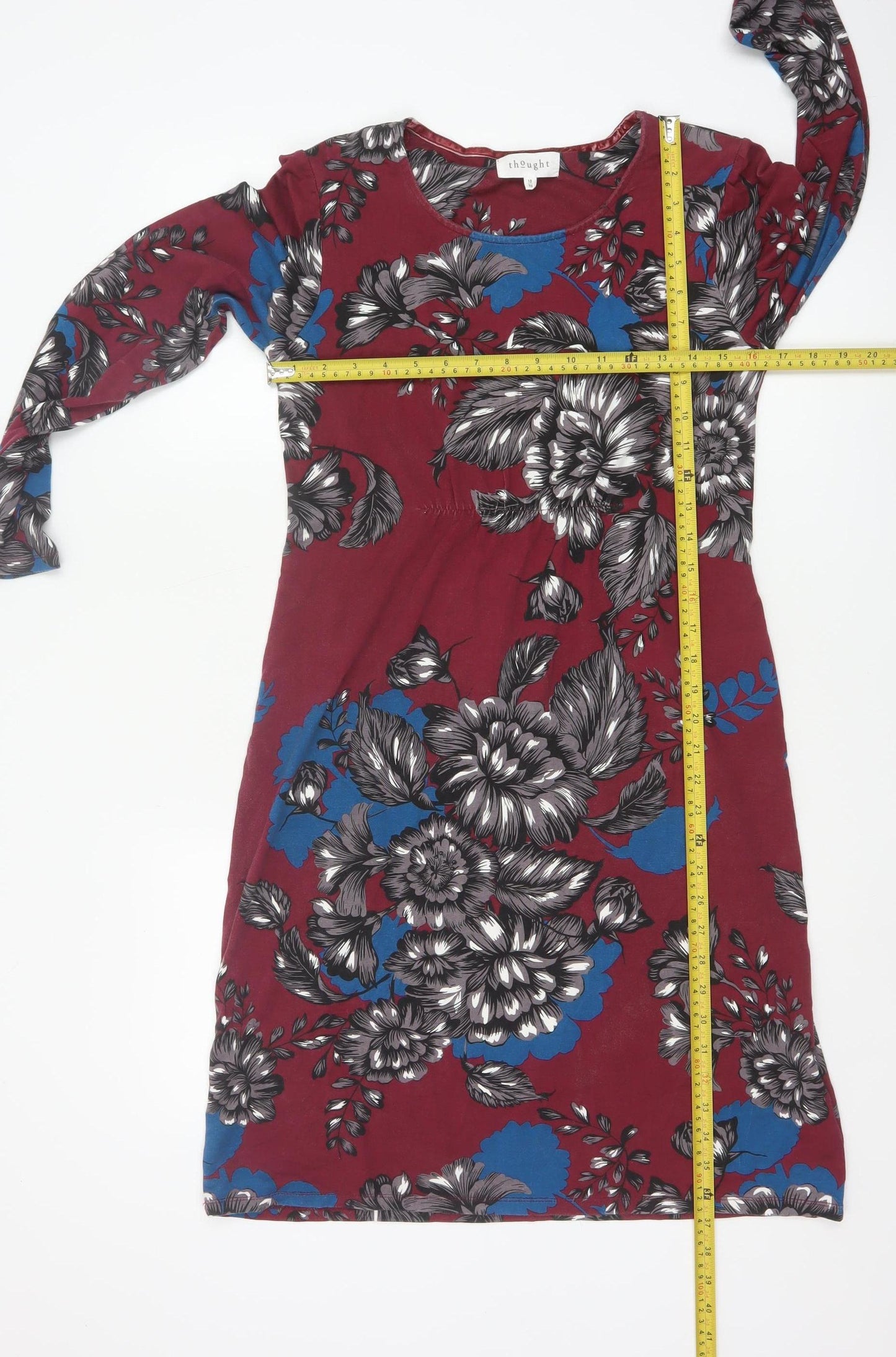 Thought Womens Red Floral Long Sleeve Knee Length Dress Size 10