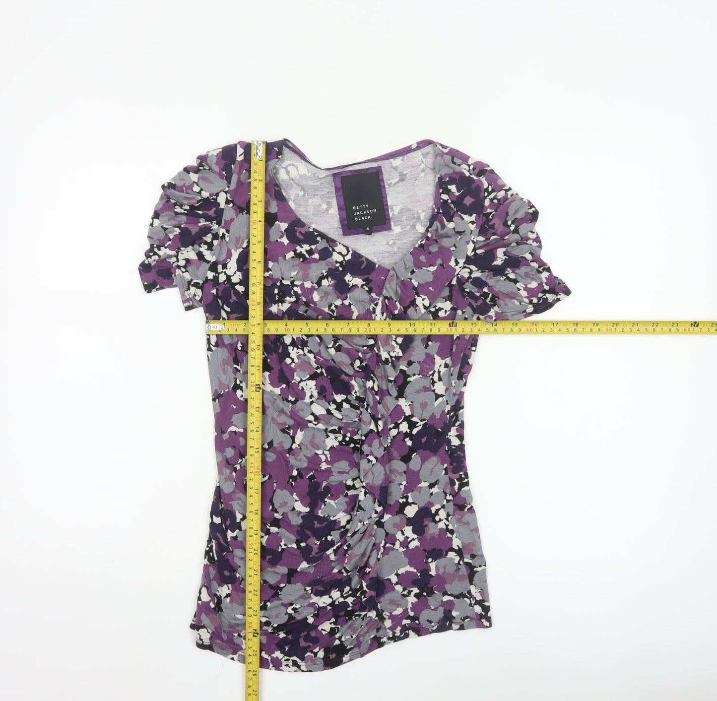 Betty Jackson Black Womens Multicoloured Size 8 Floral Viscose Ruched Top