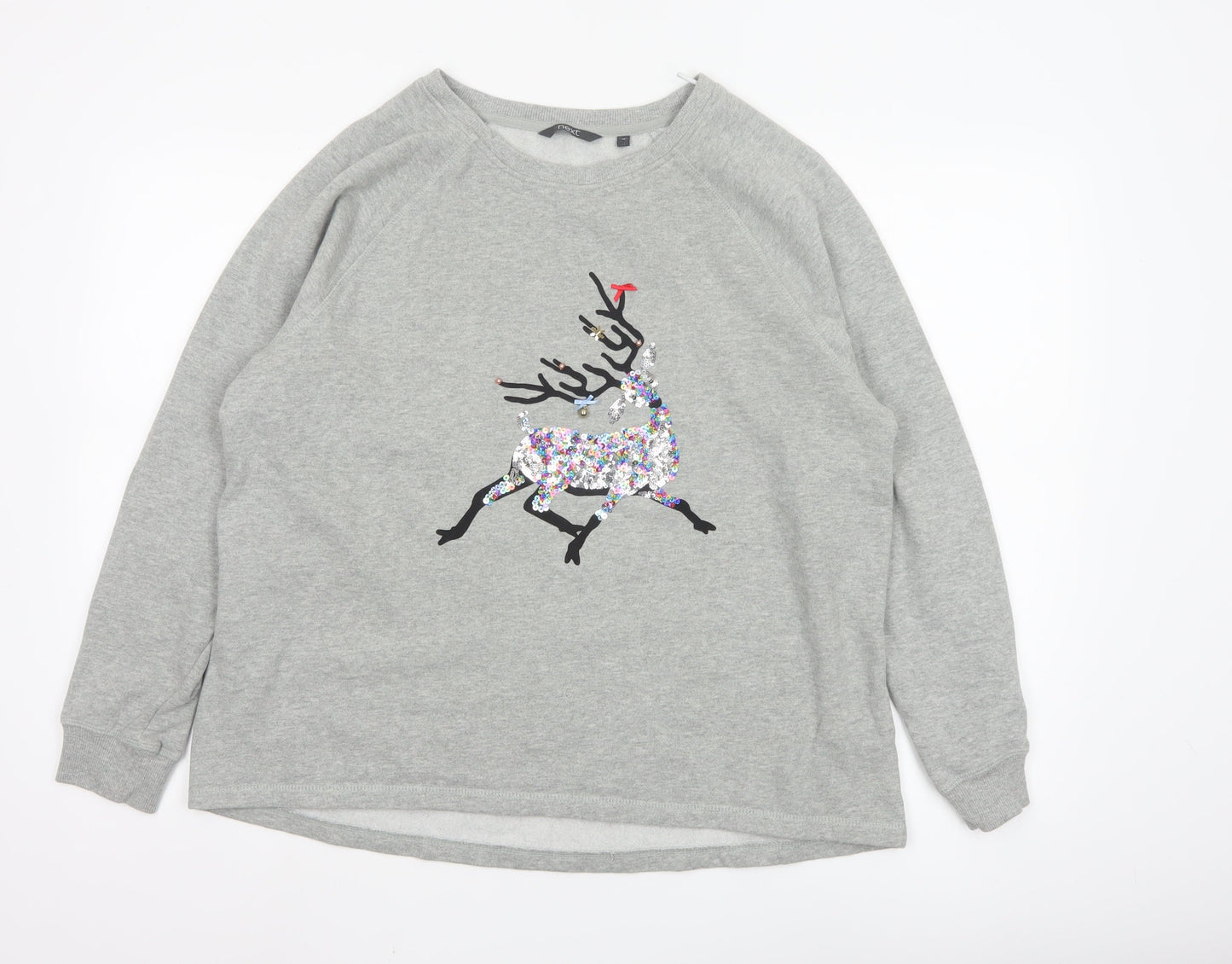 Next Women Grey Sequin Reindeer Pullover Sweatshirt Size 18