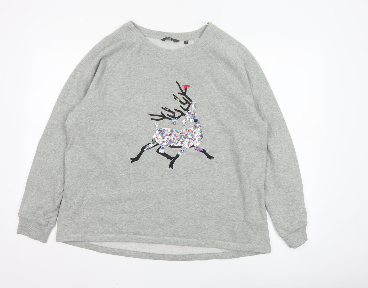 Next Women Grey Sequin Reindeer Pullover Sweatshirt Size 18