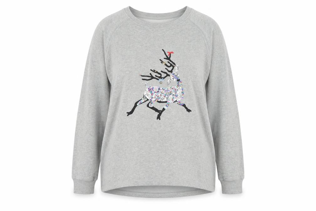 Next Women Grey Sequin Reindeer Pullover Sweatshirt Size 18