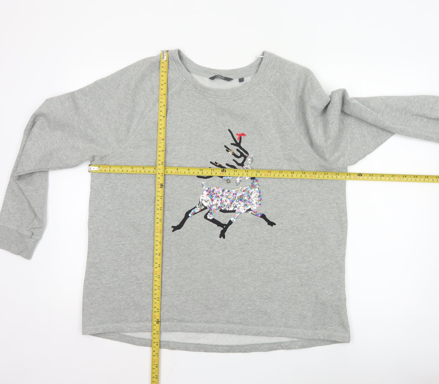 Next Women Grey Sequin Reindeer Pullover Sweatshirt Size 18