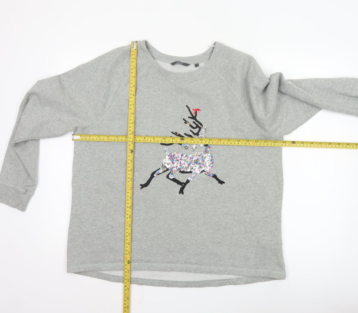 Next Women Grey Sequin Reindeer Pullover Sweatshirt Size 18