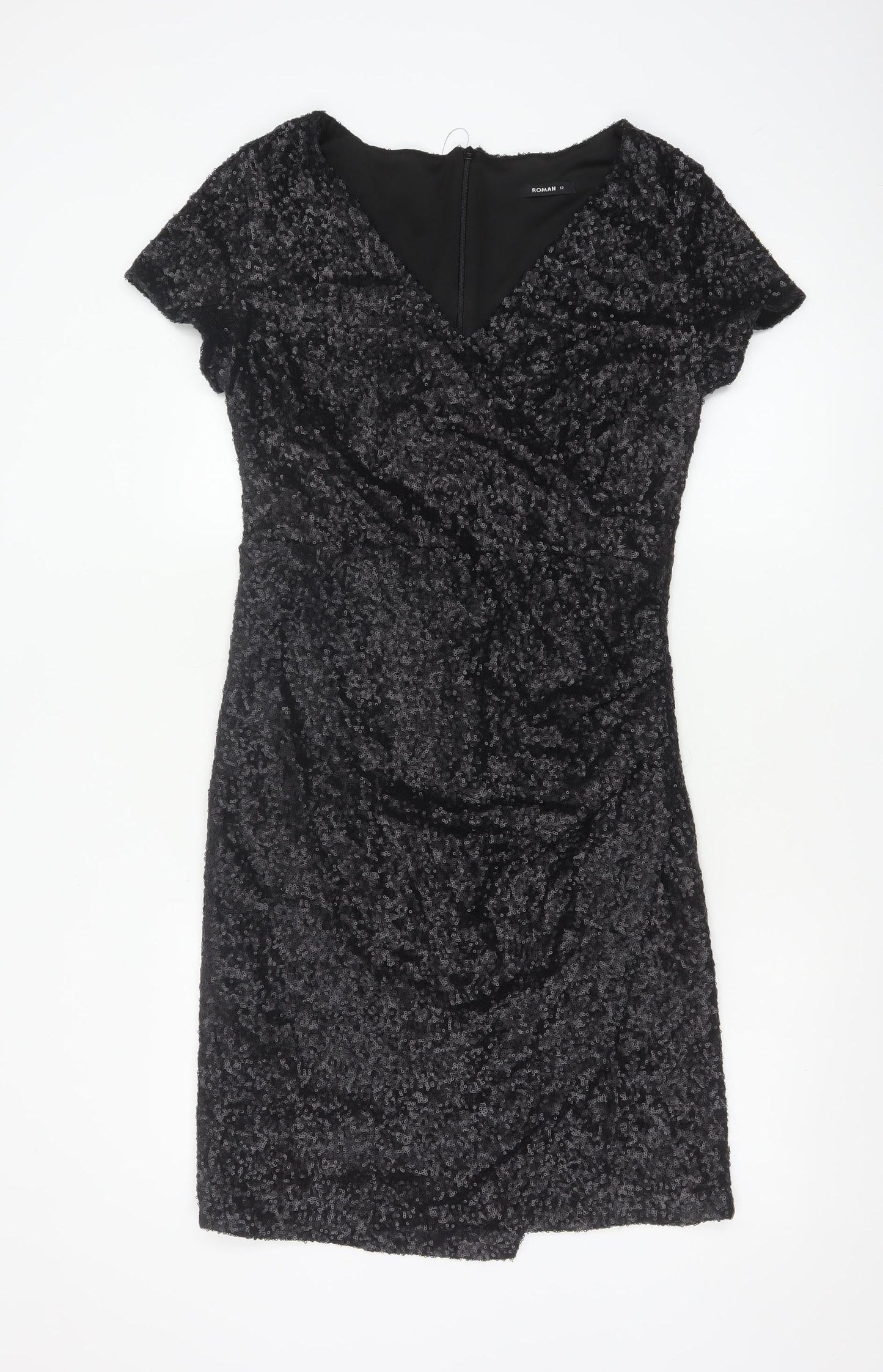 Roman Women Black Sequin Bodycon Knee Length Party Dress Size 12