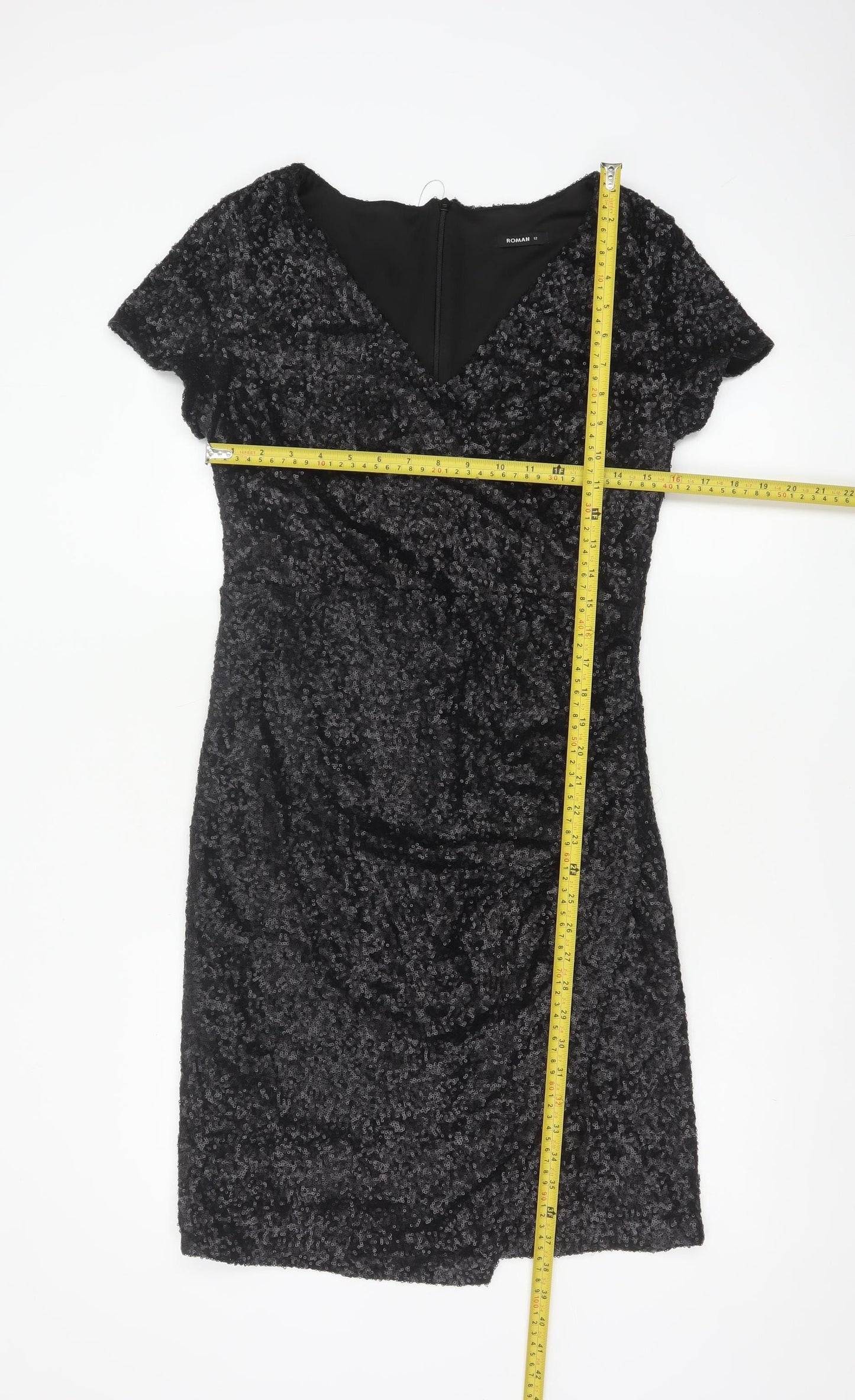 Roman Women Black Sequin Bodycon Knee Length Party Dress Size 12