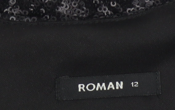 Roman Women Black Sequin Bodycon Knee Length Party Dress Size 12