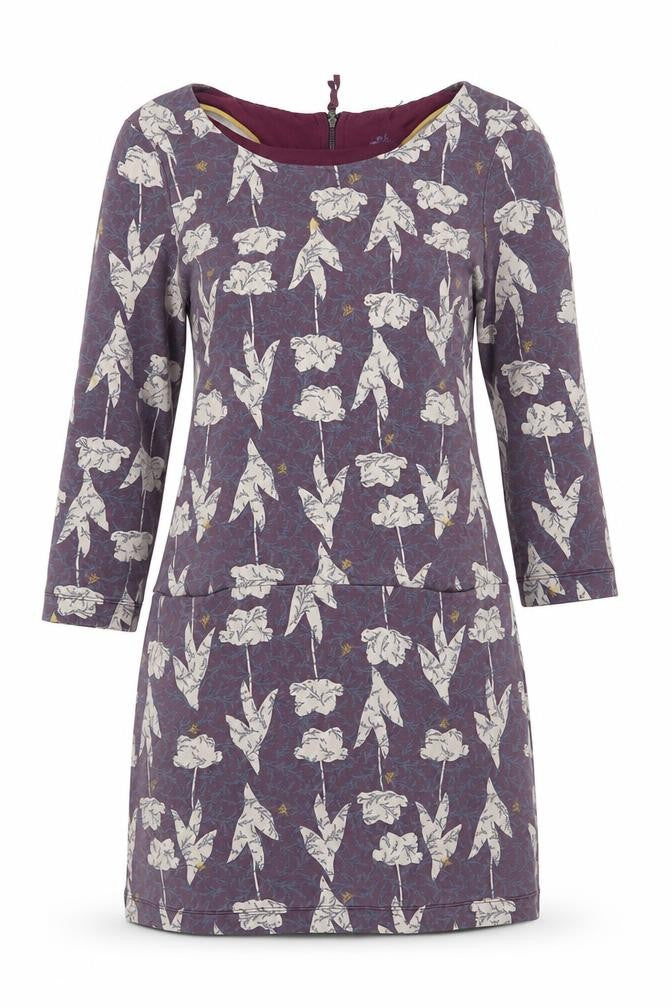 White Stuff Women Purple Floral Mini Shift Dress Size 8 Polyester Blend