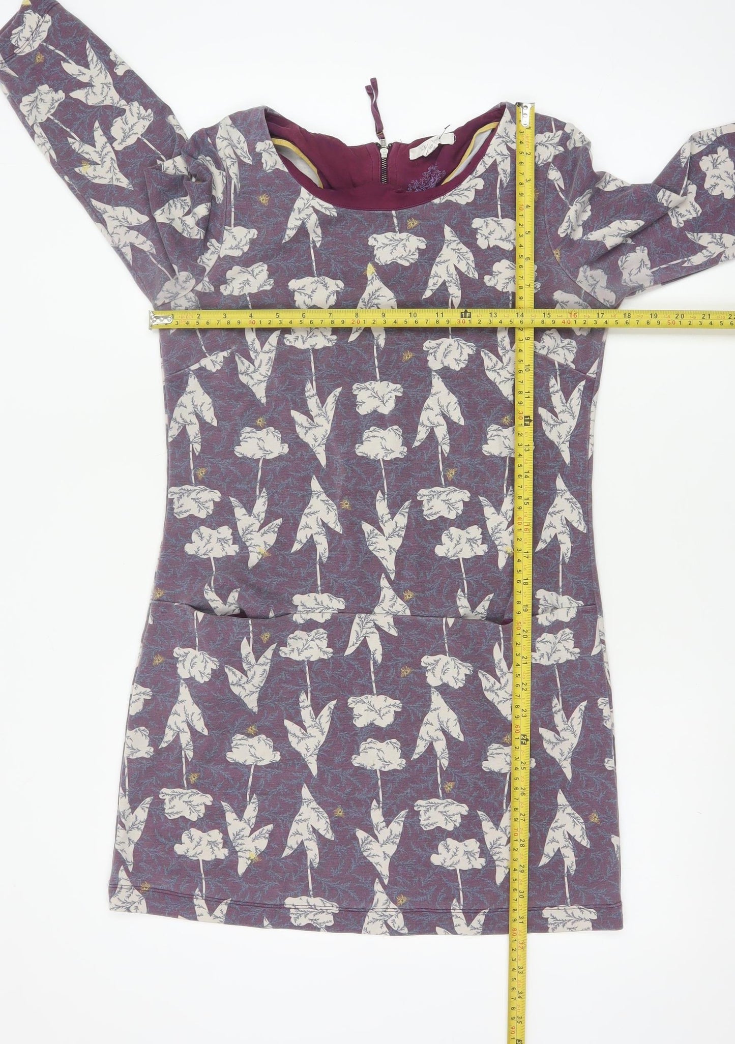White Stuff Women Purple Floral Mini Shift Dress Size 8 Polyester Blend