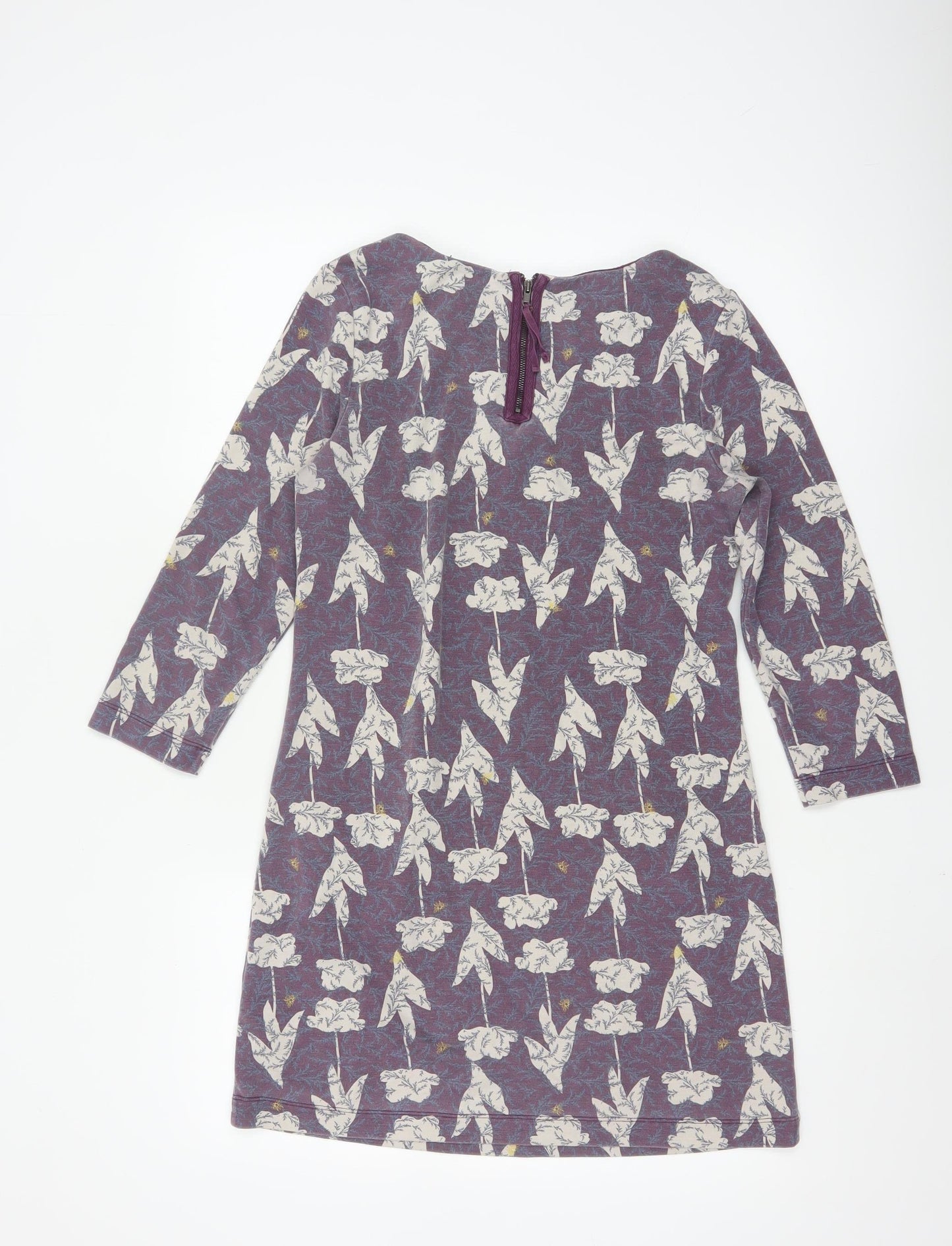 White Stuff Women Purple Floral Mini Shift Dress Size 8 Polyester Blend