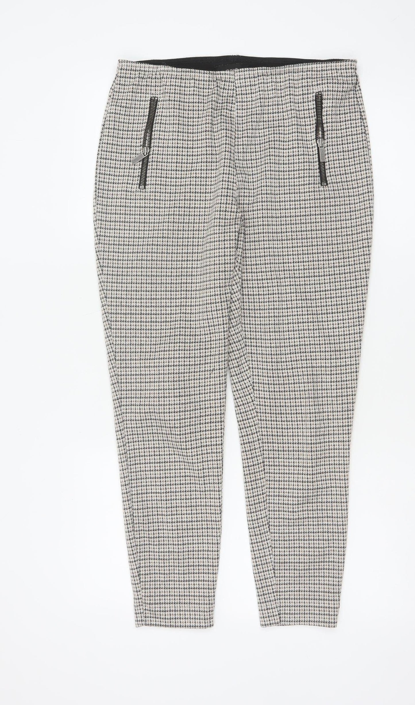 Next Women's Grey Check Slim Trousers Size 14R Viscose Blend
