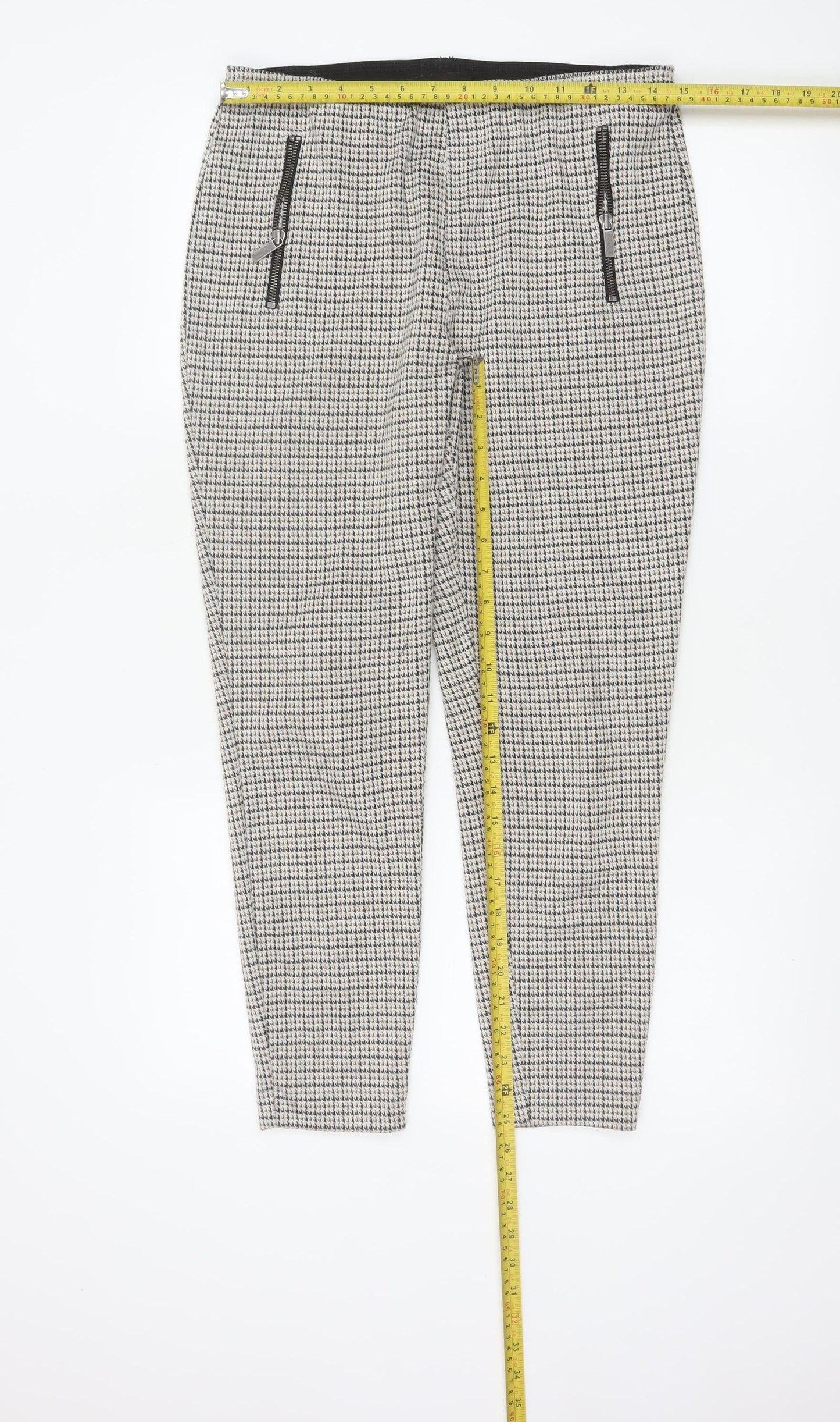 Next Women's Grey Check Slim Trousers Size 14R Viscose Blend