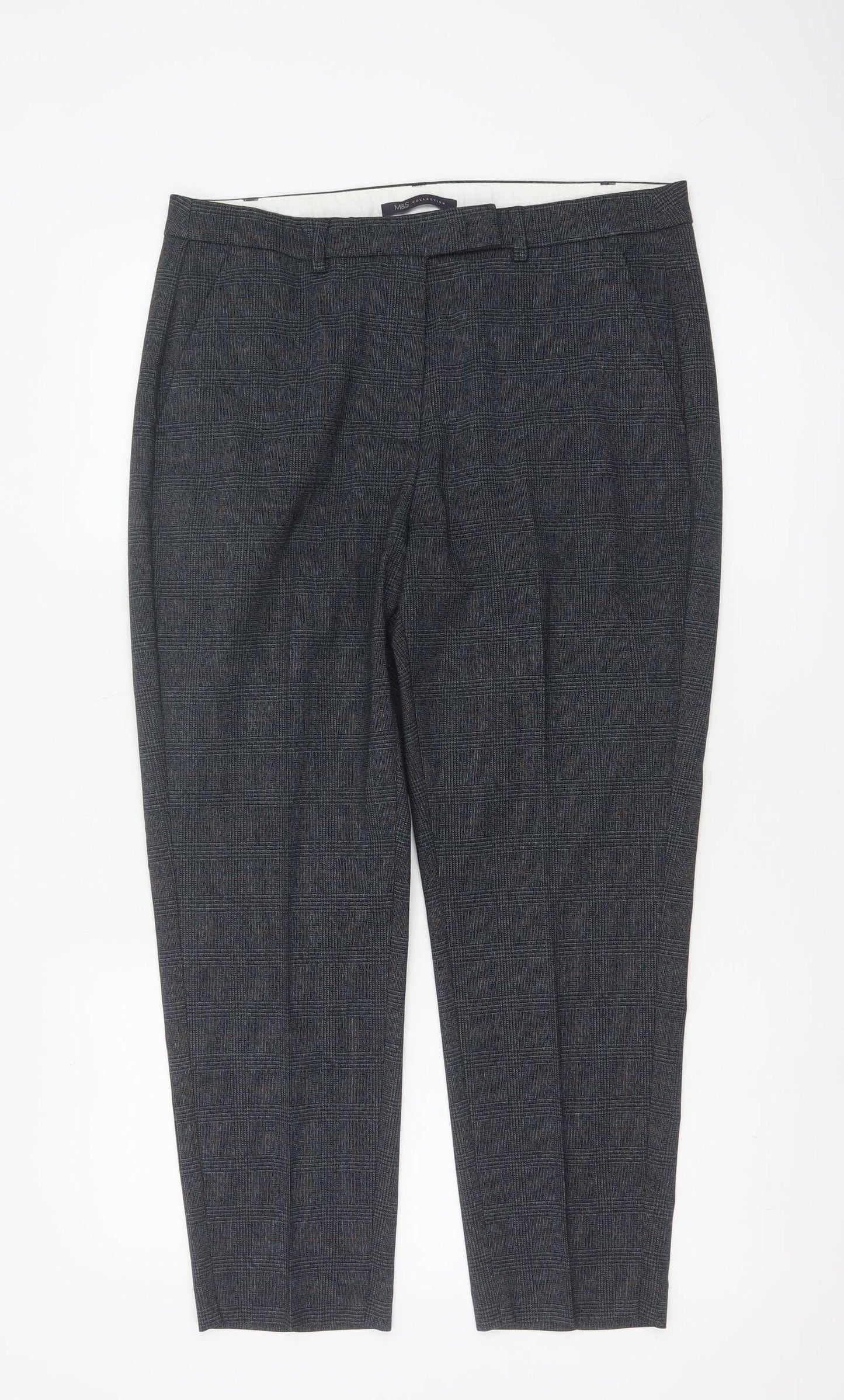 Marks and Spencer Womens Navy Mix Checked Trousers UK 14 Short