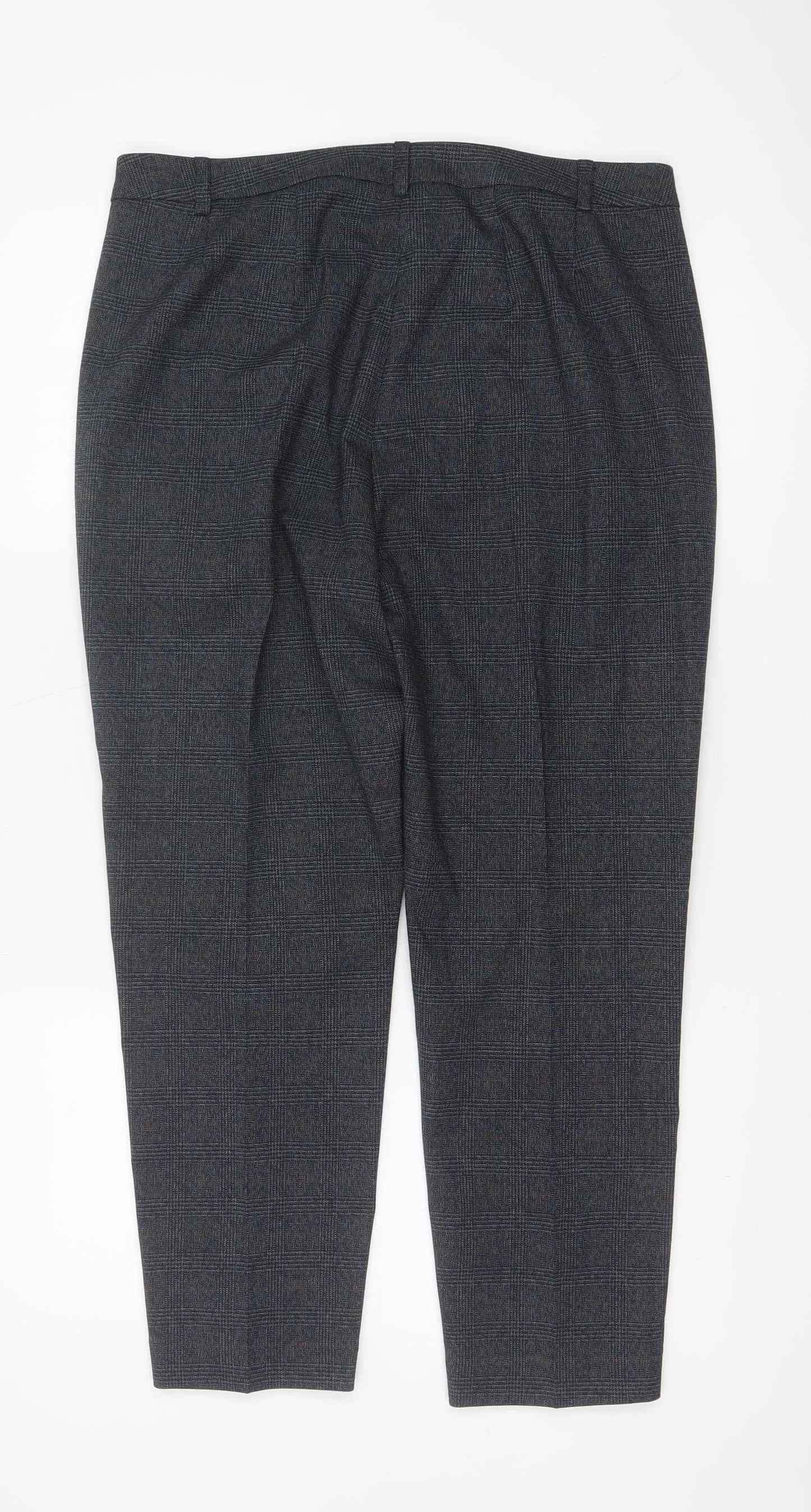 Marks and Spencer Womens Navy Mix Checked Trousers UK 14 Short