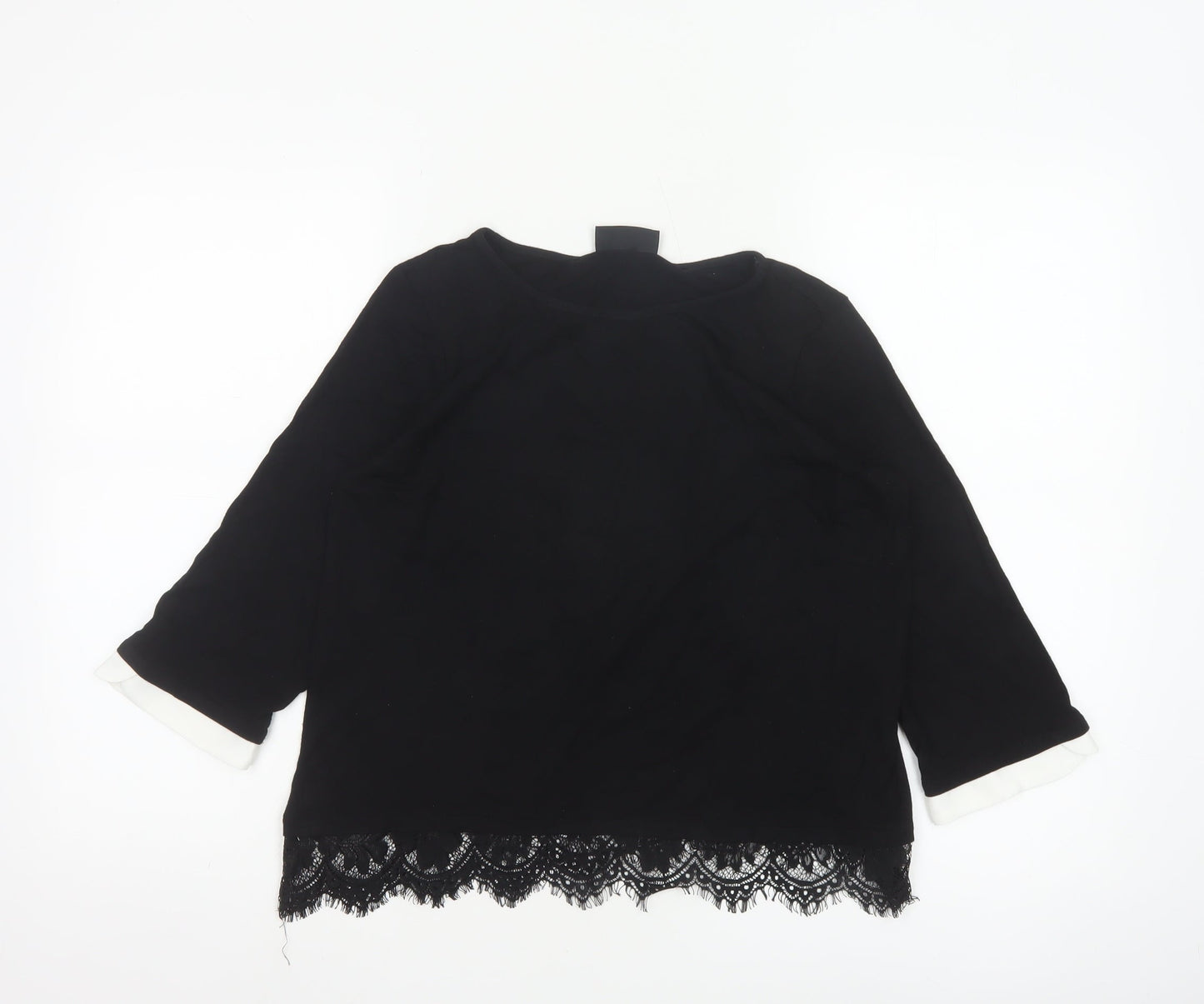 Wallis Women’s Black Lace Hem 3/4 Sleeve Tunic Blouse UK 12