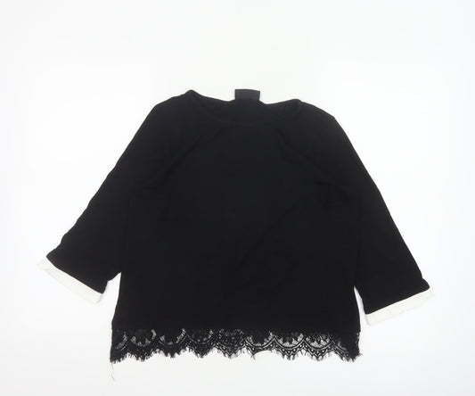 Wallis Women’s Black Lace Hem 3/4 Sleeve Tunic Blouse UK 12