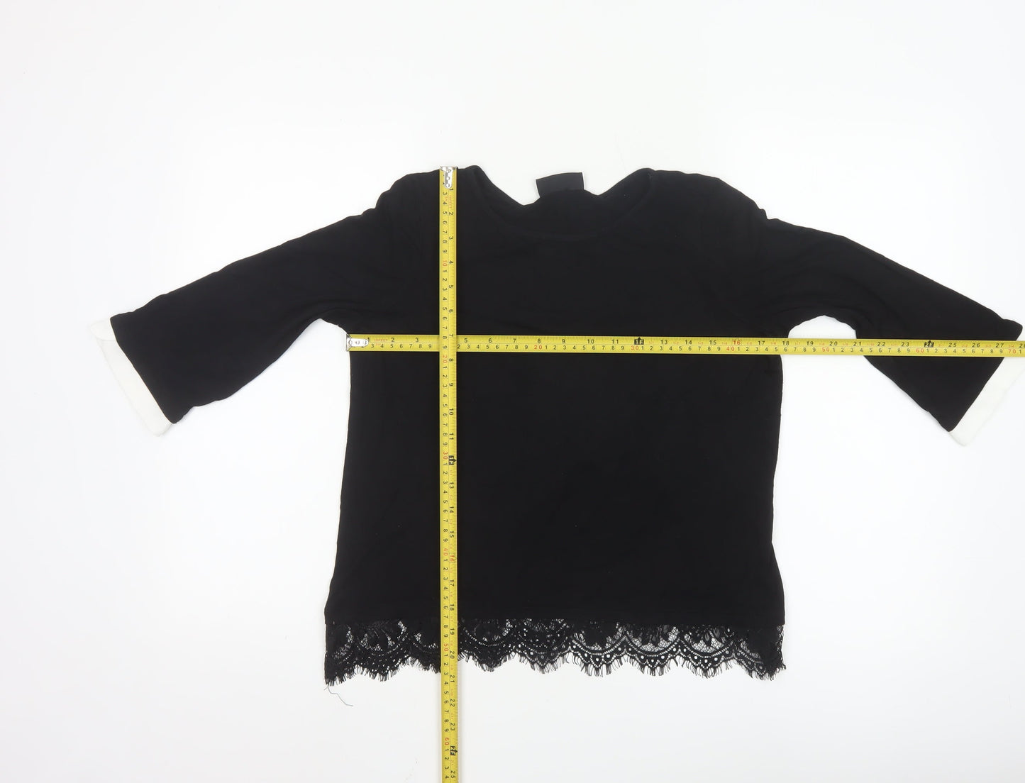Wallis Women’s Black Lace Hem 3/4 Sleeve Tunic Blouse UK 12
