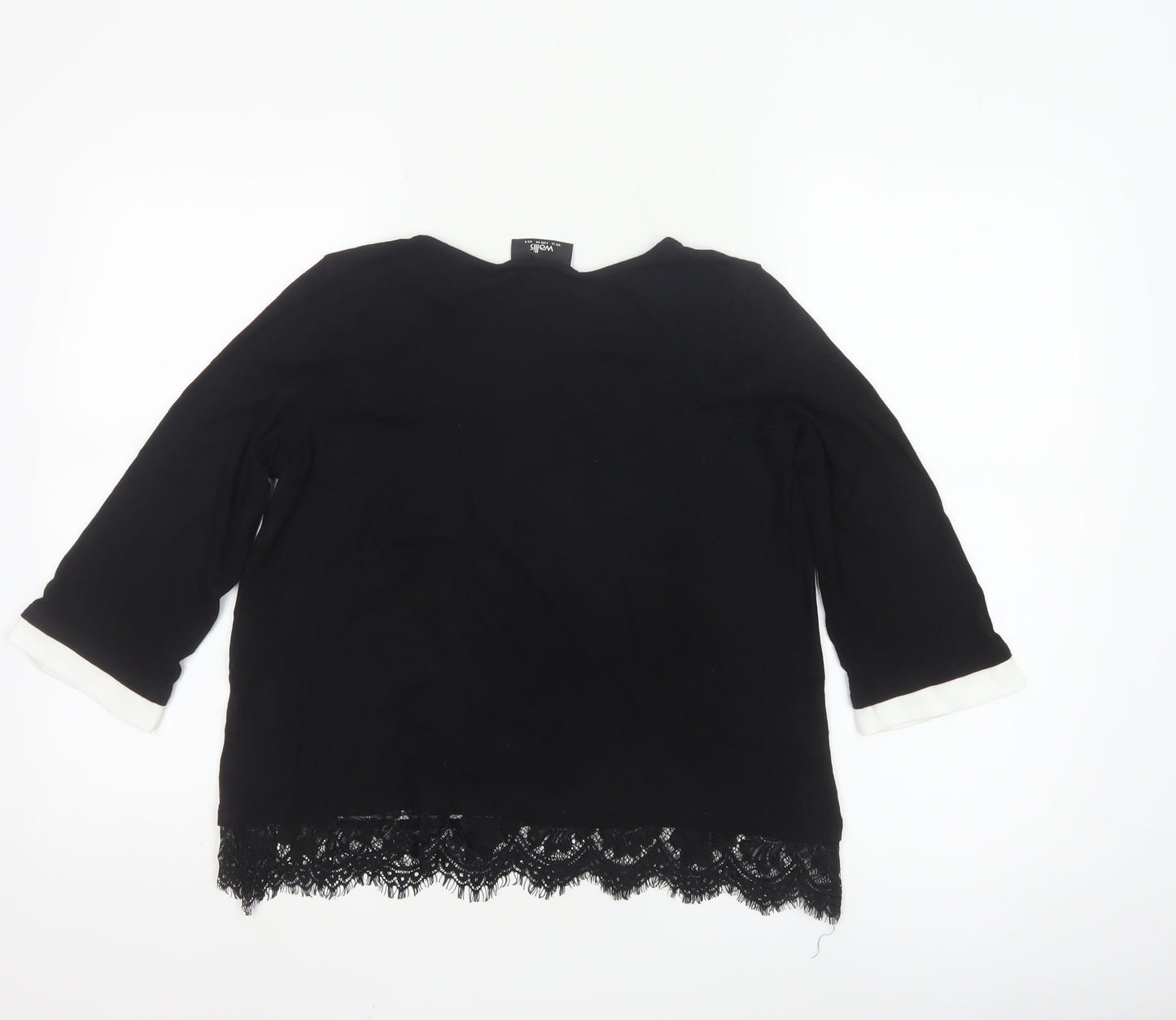 Wallis Women’s Black Lace Hem 3/4 Sleeve Tunic Blouse UK 12