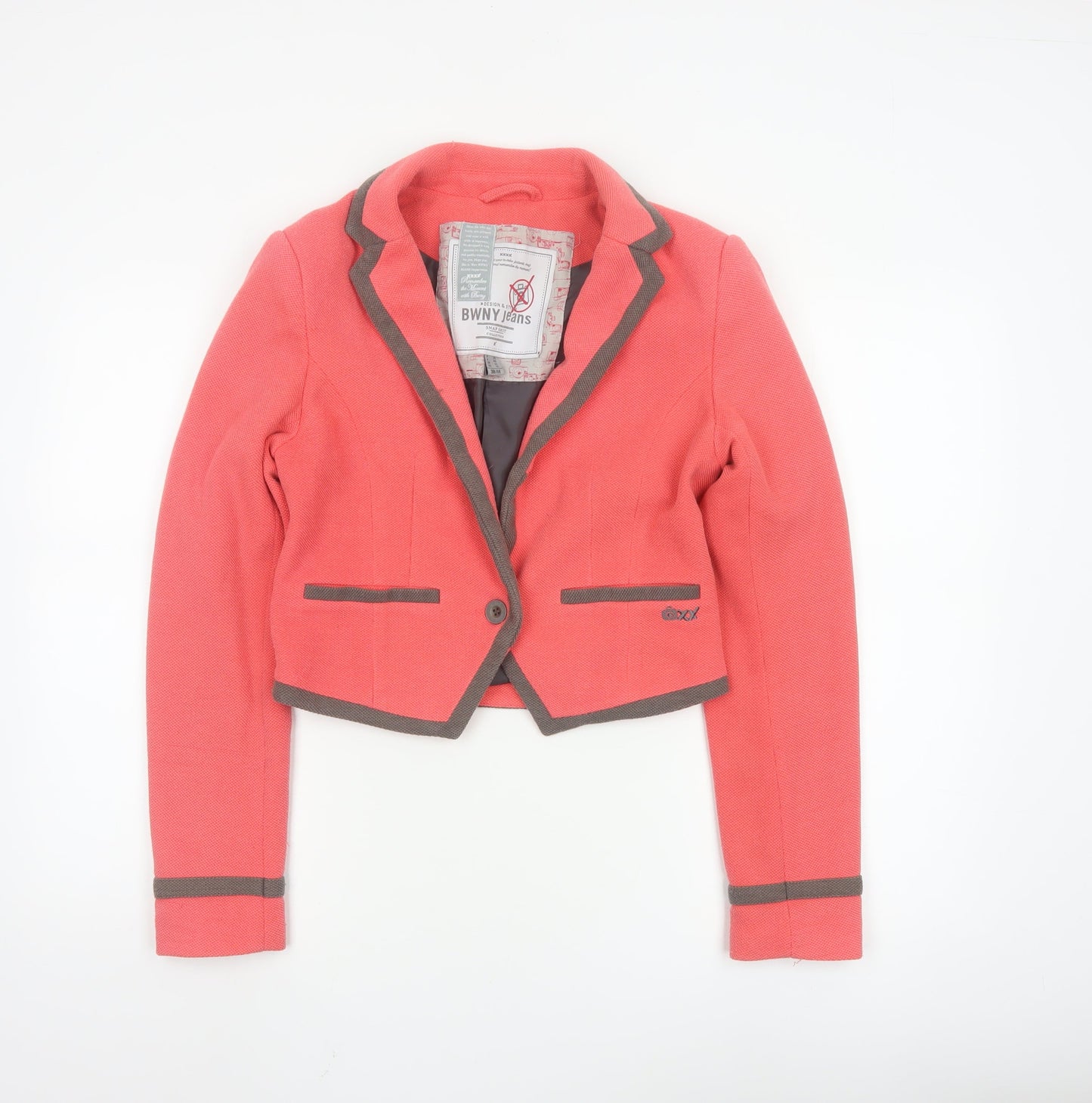 BWNY Jeans Women's Pink Cropped Blazer Size 12 Single-Breasted Jacket