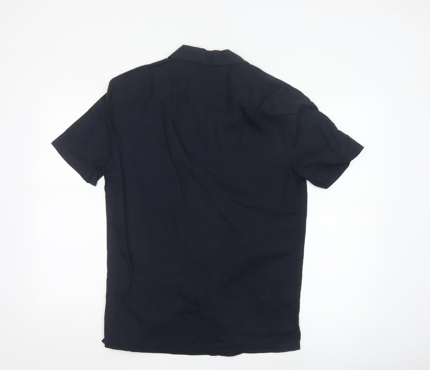 Marks and Spencer Men's Blue Linen Blend Regular Fit Short Sleeve Shirt S