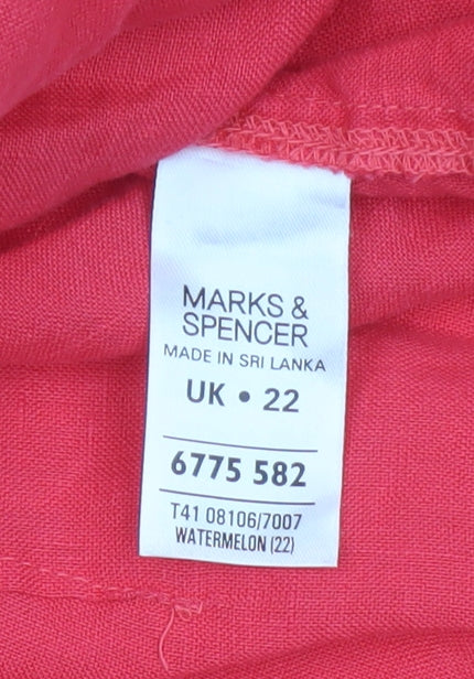 Marks and Spencer Women’s Pink Linen Tunic Blouse Size 22