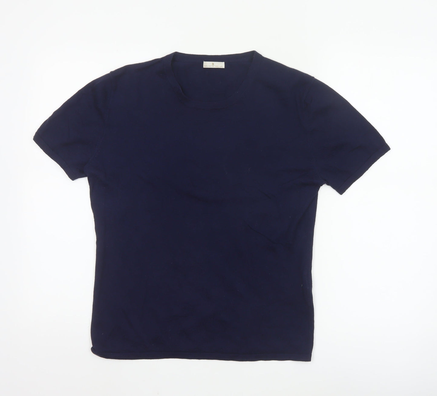 House of Bruar Women's Blue Silk Cotton Cashmere Short Sleeve T-Shirt Size 12