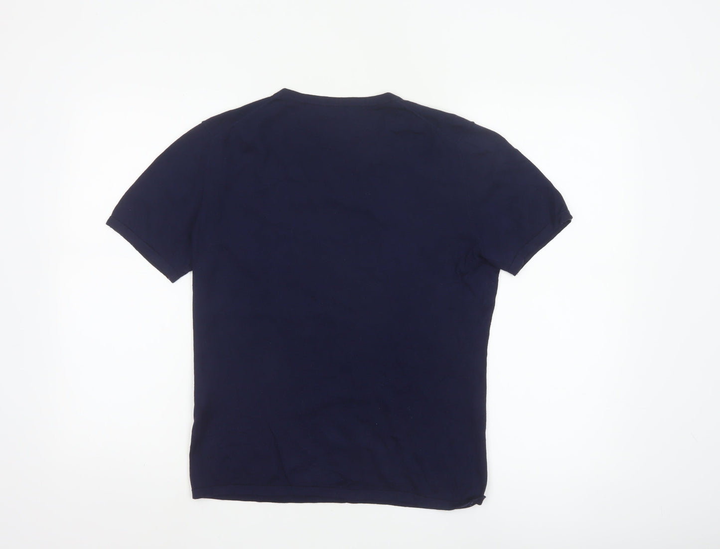 House of Bruar Women's Blue Silk Cotton Cashmere Short Sleeve T-Shirt Size 12