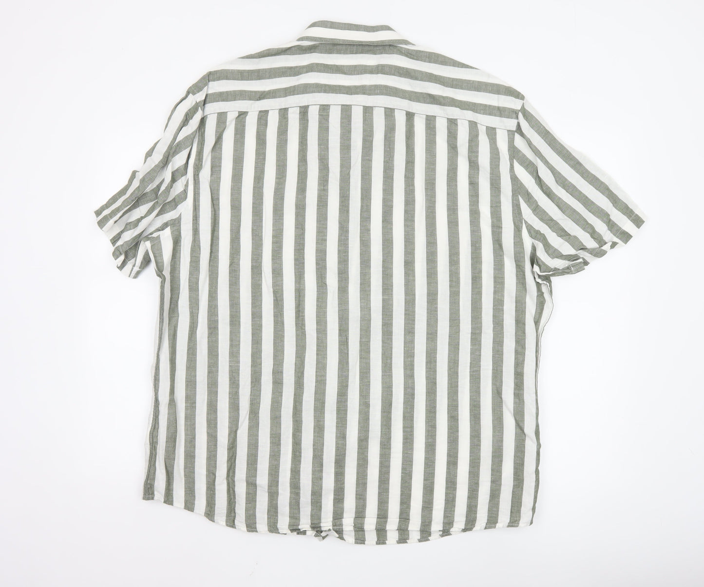 Marks and Spencer Men’s Green White Striped Linen Blend Shirt XXL Regular Fit