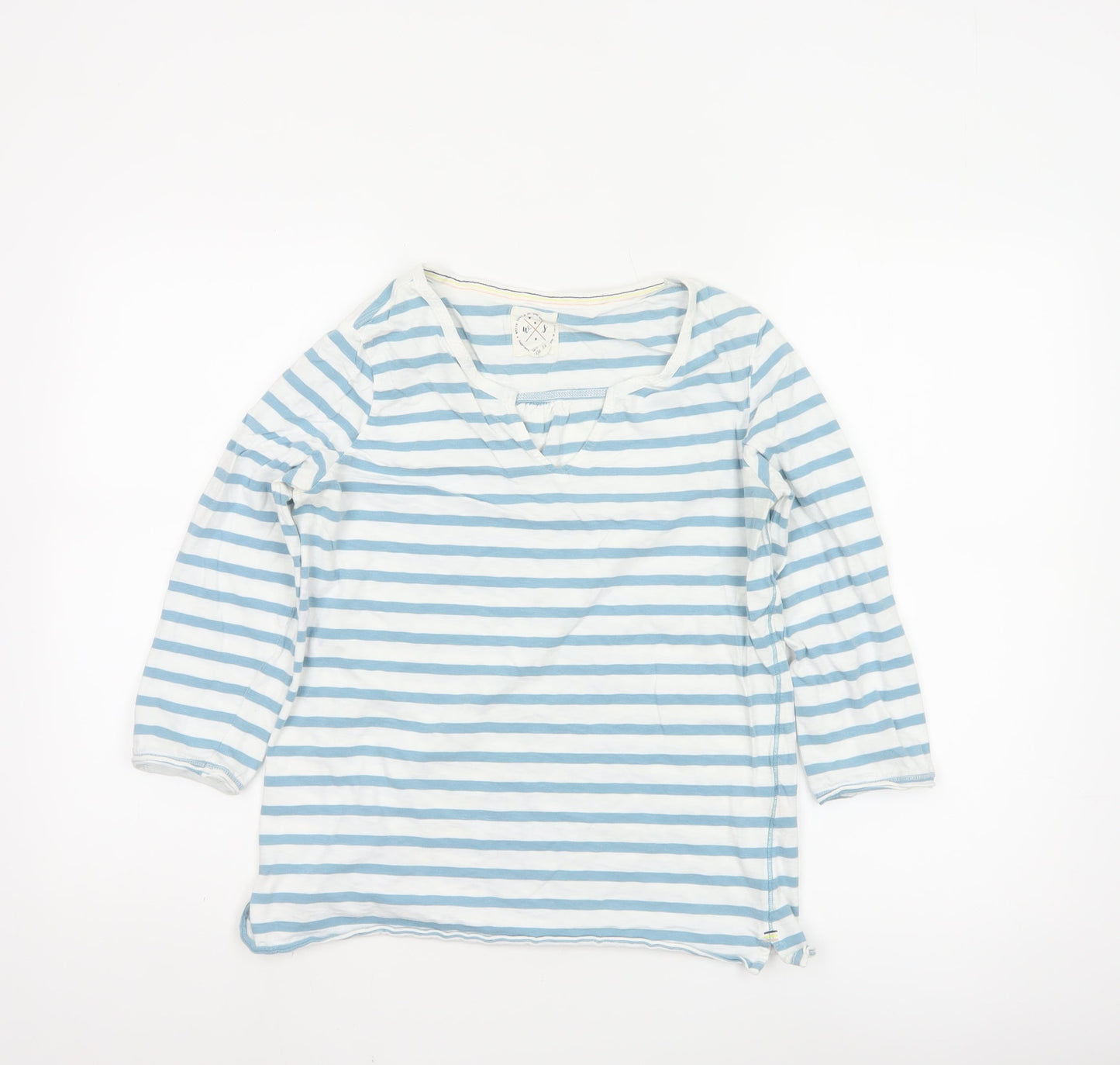 White Stuff Womens Blue Striped Cotton 3/4 Sleeve T-Shirt Size 10