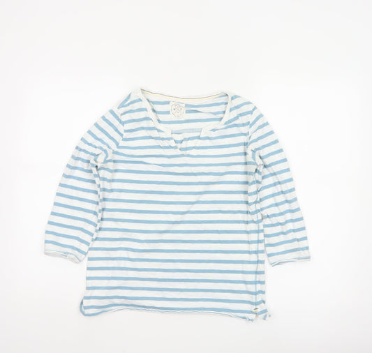 White Stuff Womens Blue Striped Cotton 3/4 Sleeve T-Shirt Size 10