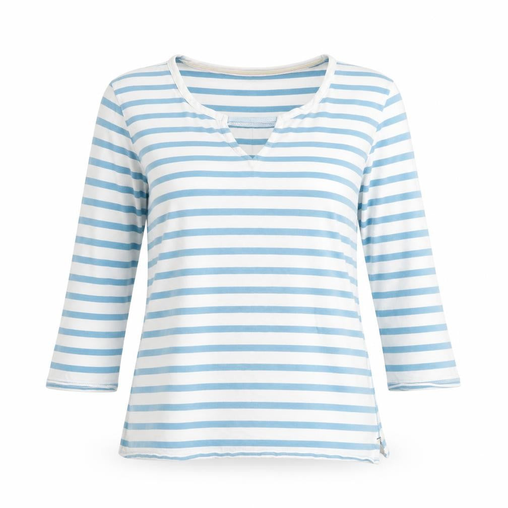 White Stuff Womens Blue Striped Cotton 3/4 Sleeve T-Shirt Size 10