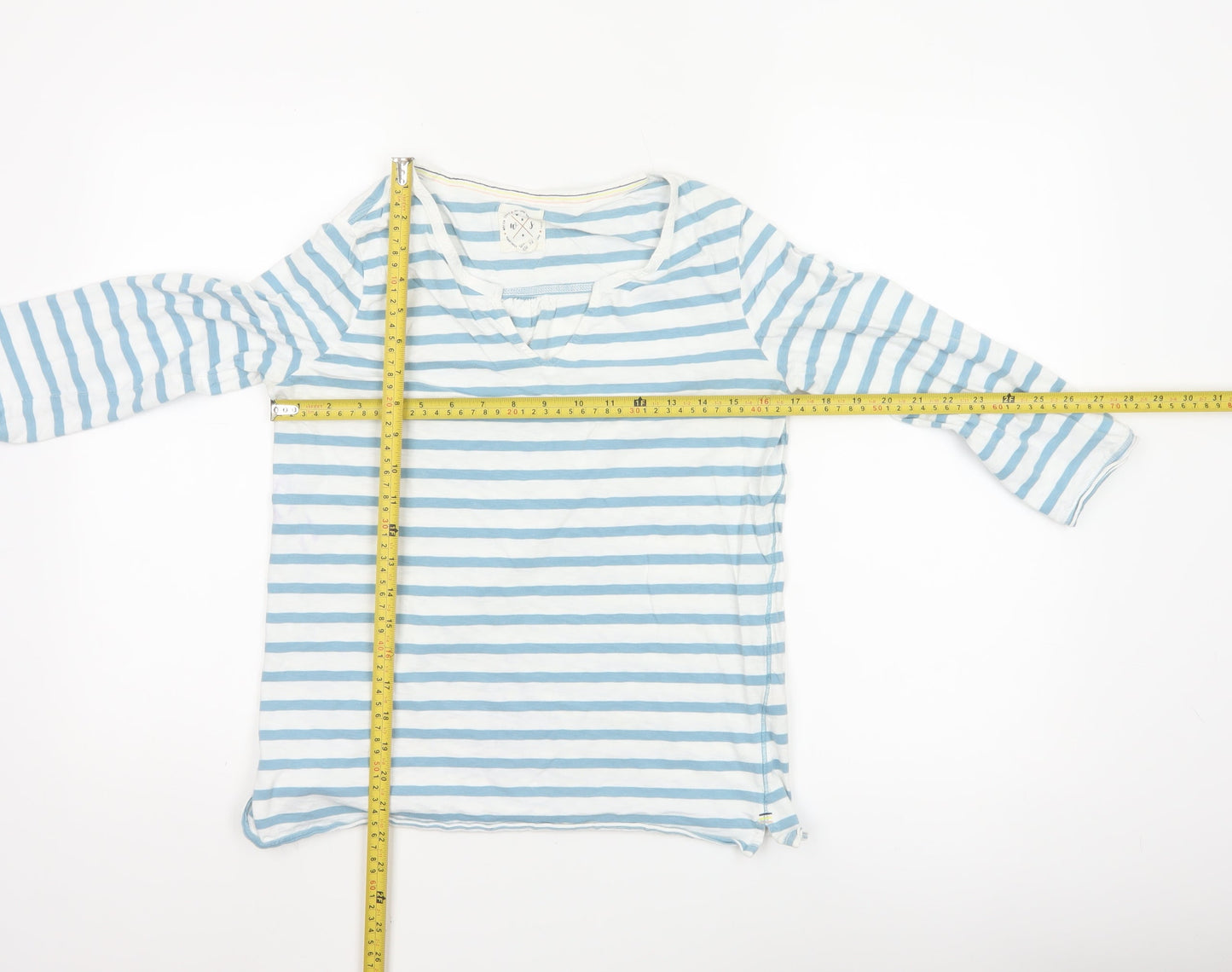 White Stuff Womens Blue Striped Cotton 3/4 Sleeve T-Shirt Size 10