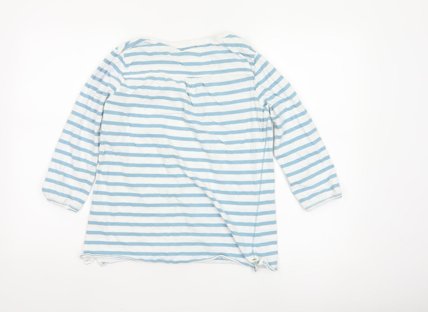 White Stuff Womens Blue Striped Cotton 3/4 Sleeve T-Shirt Size 10