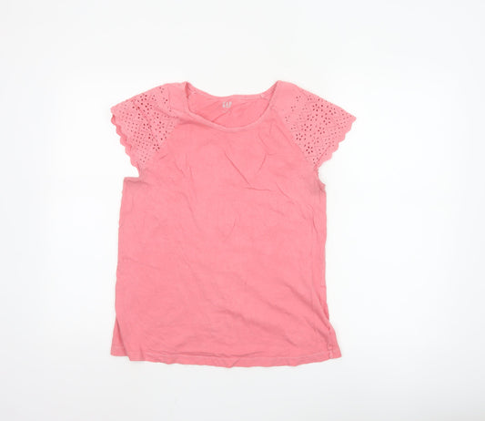 GAP Womens Pink Cotton Short Sleeve Crochet Trim T-Shirt Size M