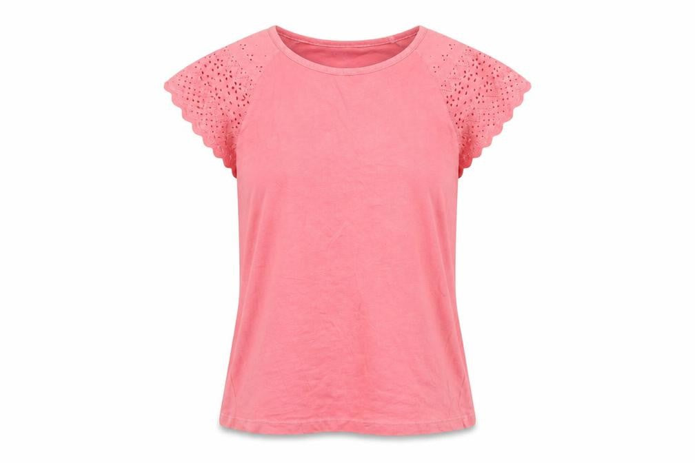 Gap Womens Pink Cotton Short Sleeve Crochet Trim T-Shirt Size M
