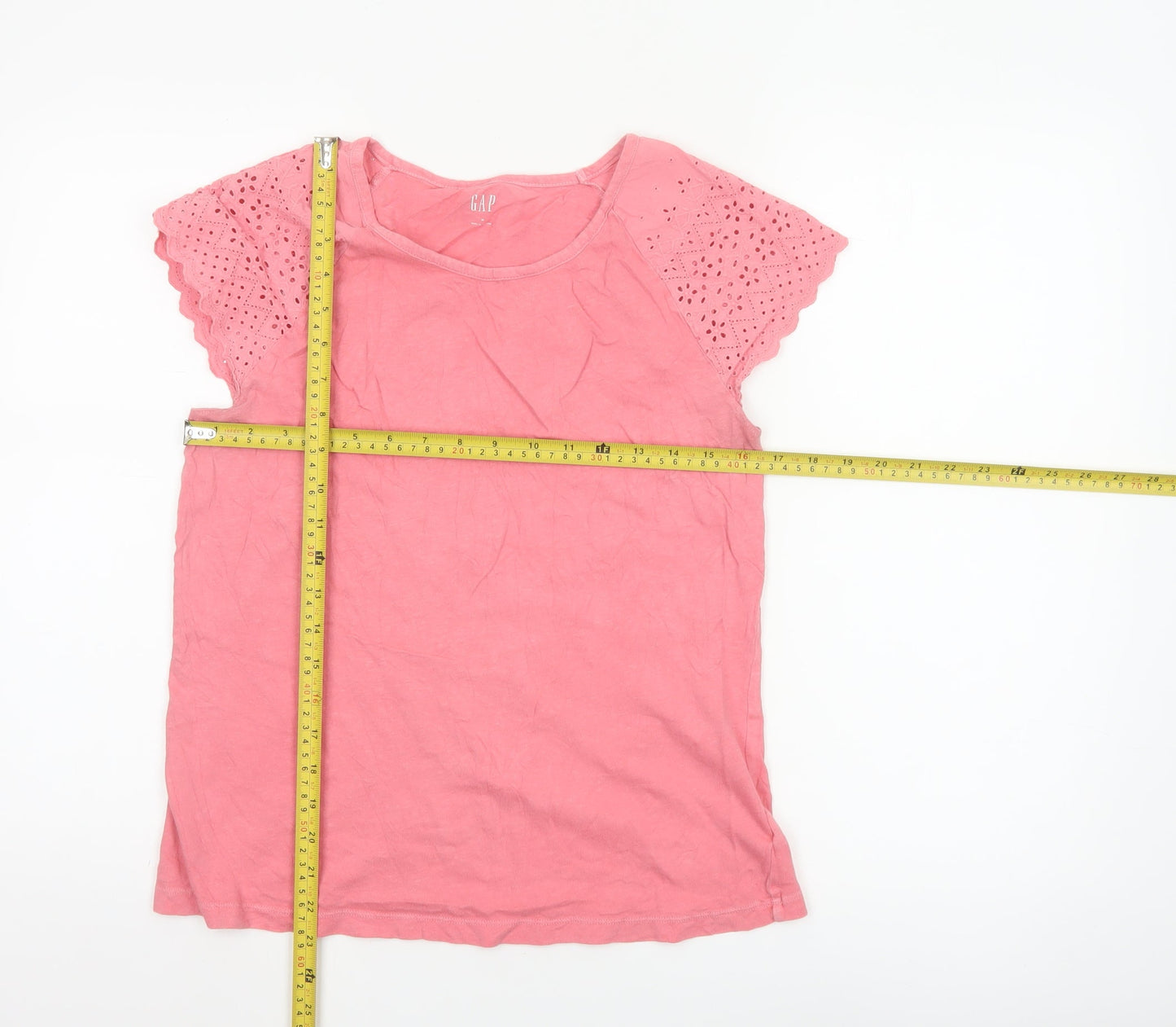 GAP Womens Pink Cotton Short Sleeve Crochet Trim T-Shirt Size M