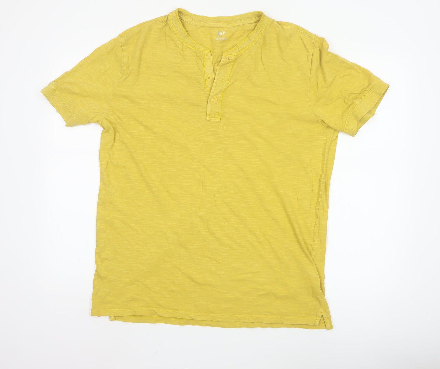 GAP Men’s Yellow Vintage Slub Henley Cotton T-Shirt L