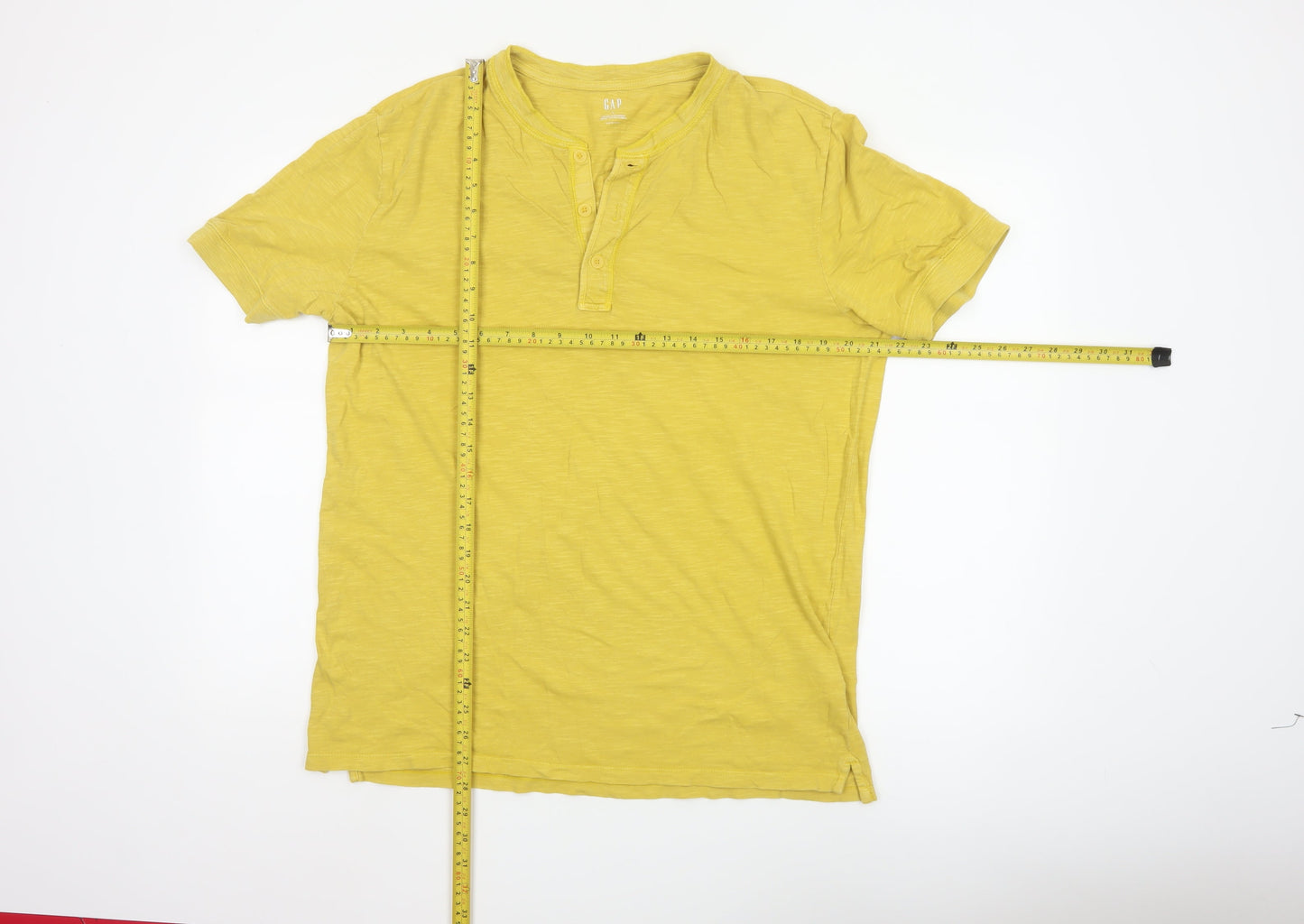GAP Men’s Yellow Vintage Slub Henley Cotton T-Shirt L