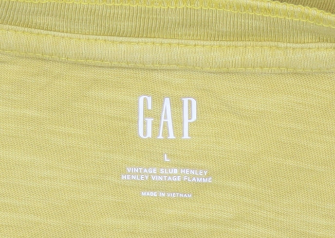GAP Men’s Yellow Vintage Slub Henley Cotton T-Shirt L