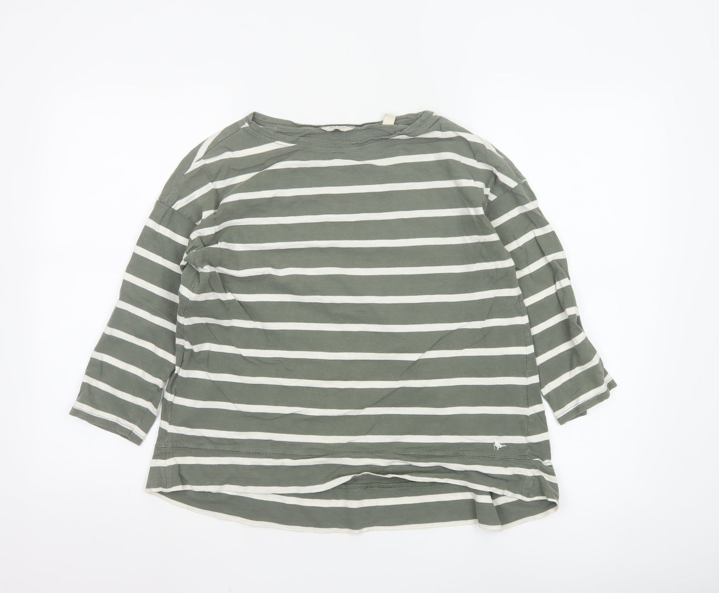 Jack Wills Women Green Striped 3/4 Sleeve Cotton T-Shirt UK 6