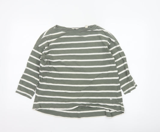 Jack Wills Women Green Striped 3/4 Sleeve Cotton T-Shirt UK 6
