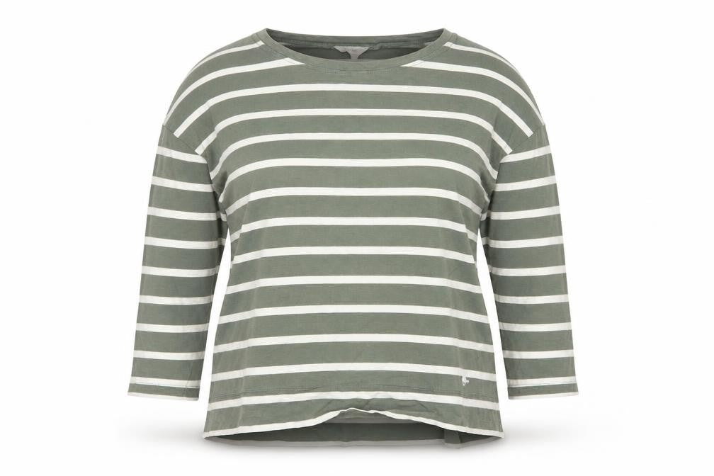 Jack Wills Women Green Striped 3/4 Sleeve Cotton T-Shirt UK 6