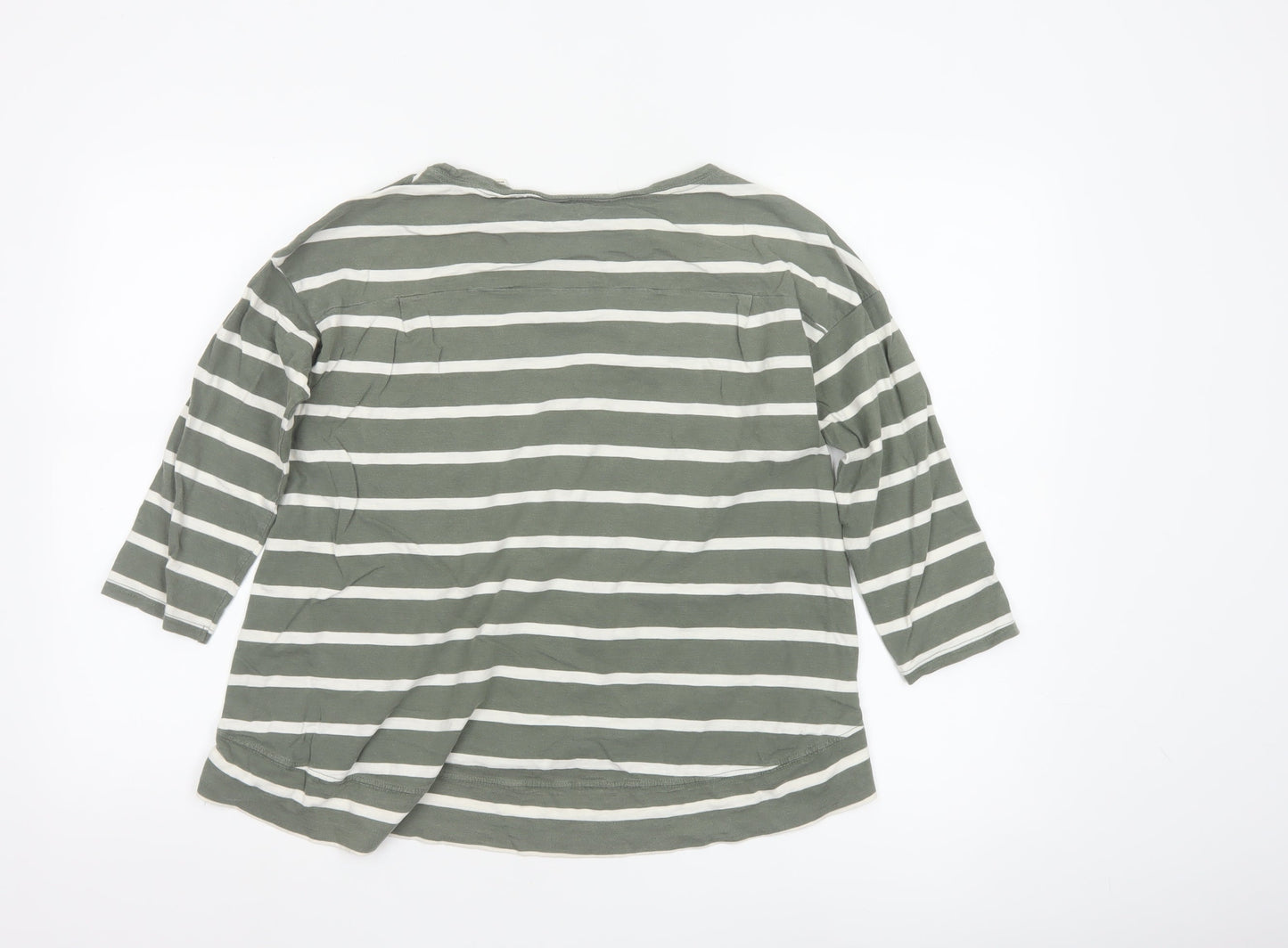 Jack Wills Women Green Striped 3/4 Sleeve Cotton T-Shirt UK 6