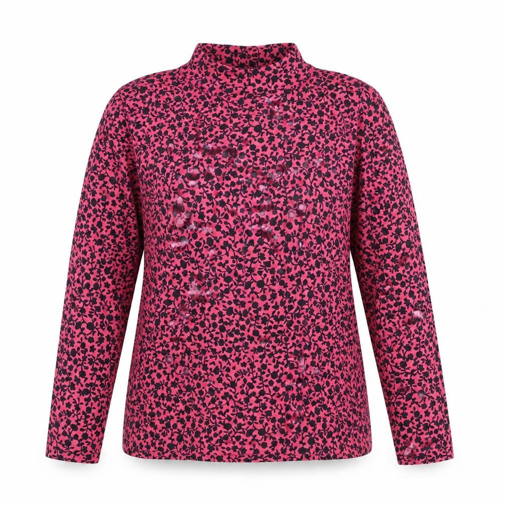 Marks & Spencer Womens Pink Floral Long Sleeve Jersey Mock Neck Top Size 14